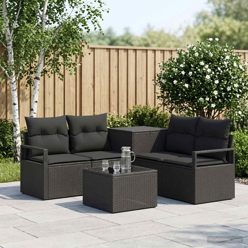 vidaXL Soffset 6 st Svart Poly Rattan och stål