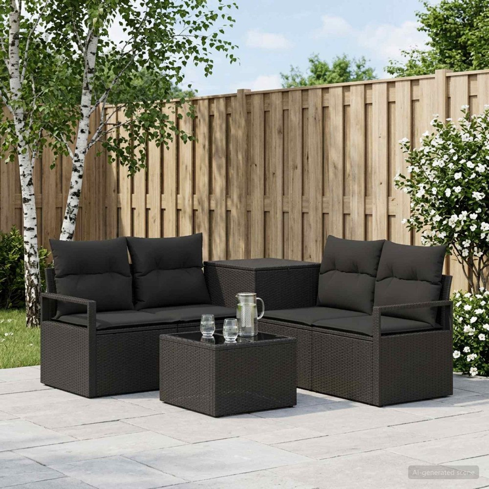 vidaXL Soffset 6 st Svart Poly Rattan och stål