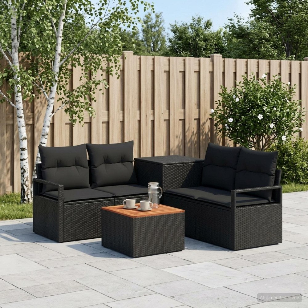 vidaXL Soffset 6 st Svart Poly Rattan och stål