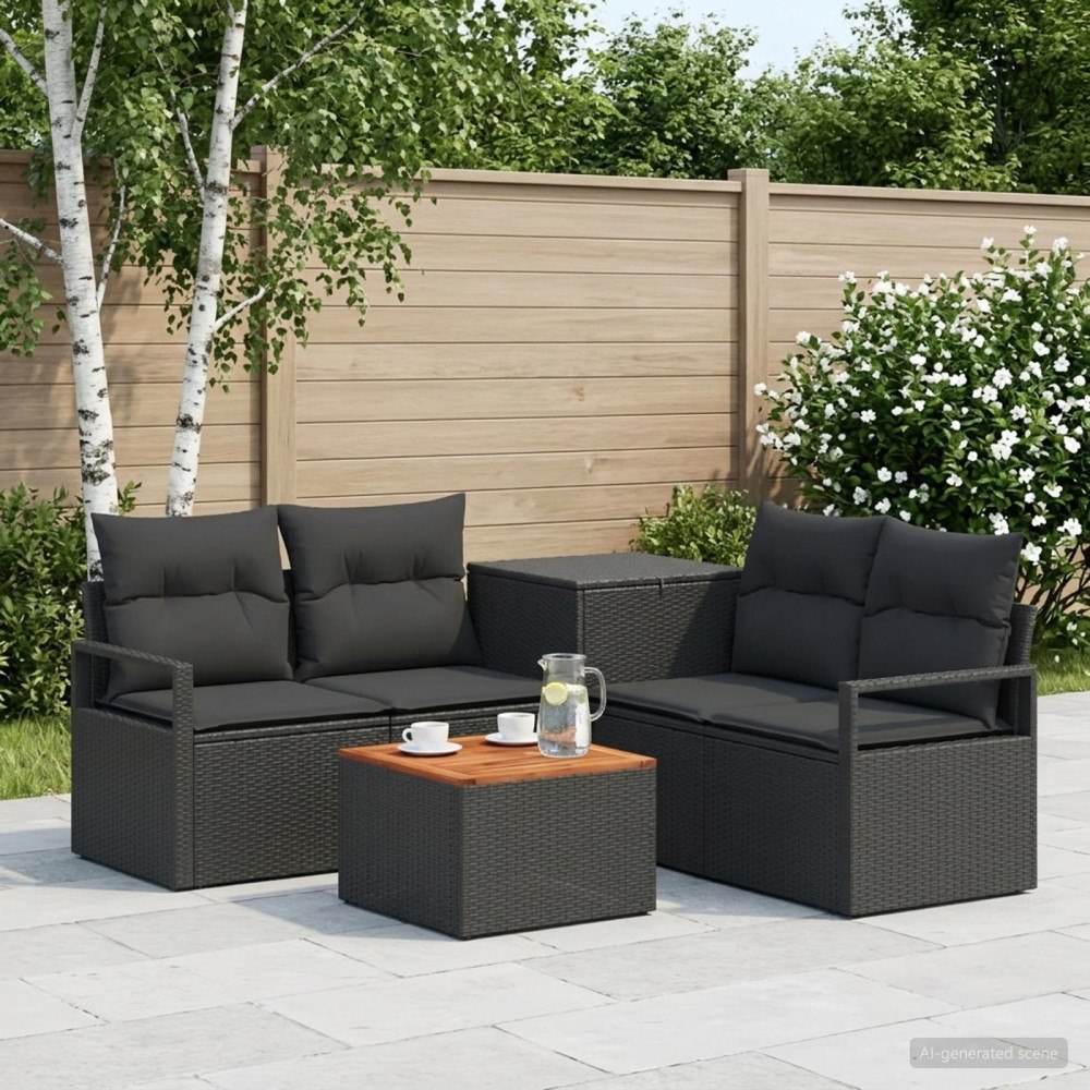 vidaXL Soffset 6 st Svart Poly Rattan och stål