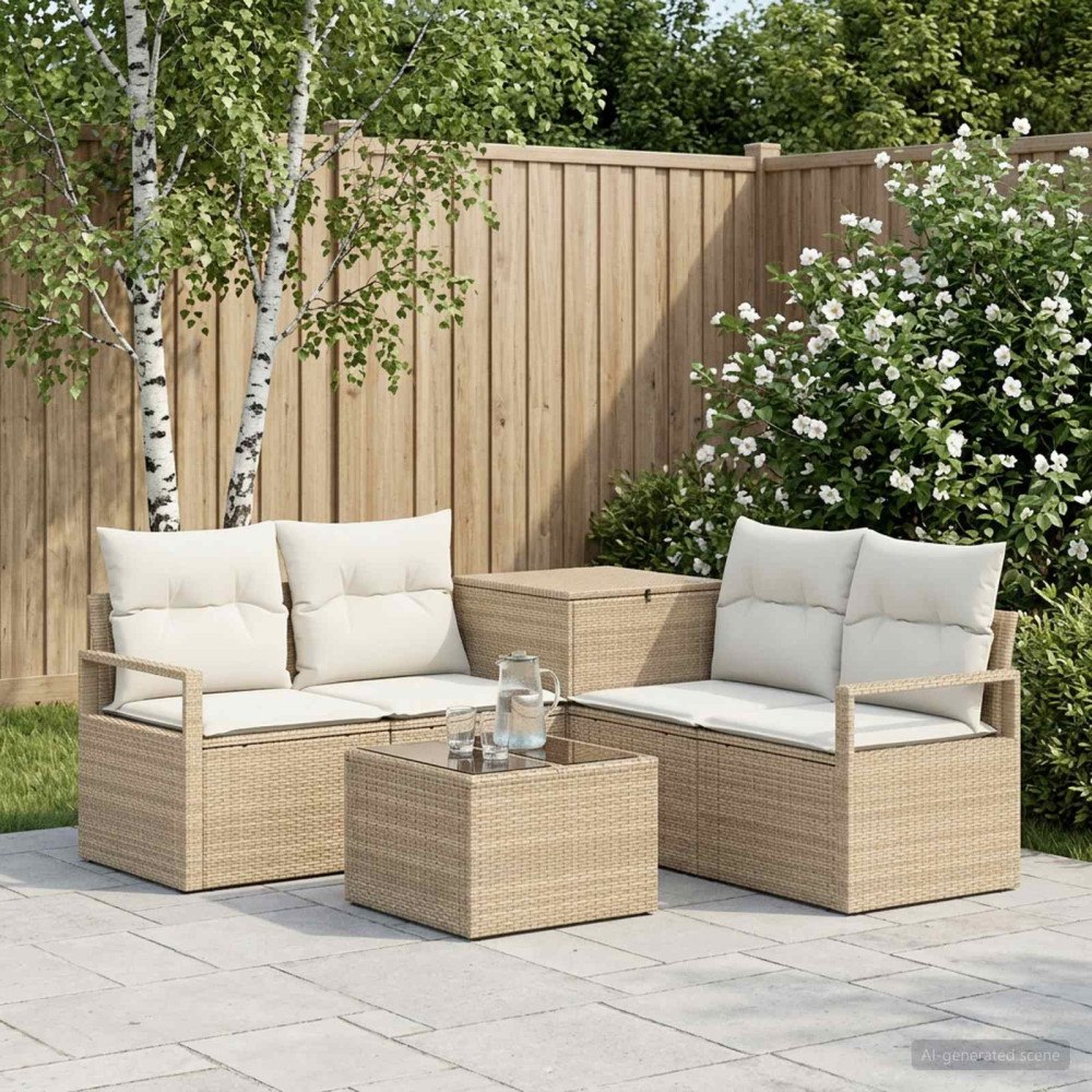 vidaXL Soffset 6 st Beige och krämvit Poly Rattan och stål