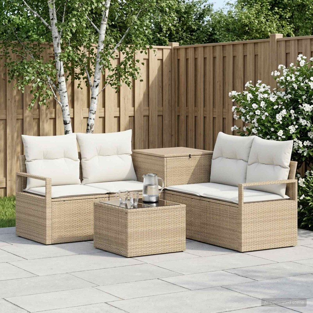 vidaXL Soffset 6 st Beige och krämvit Poly Rattan och stål