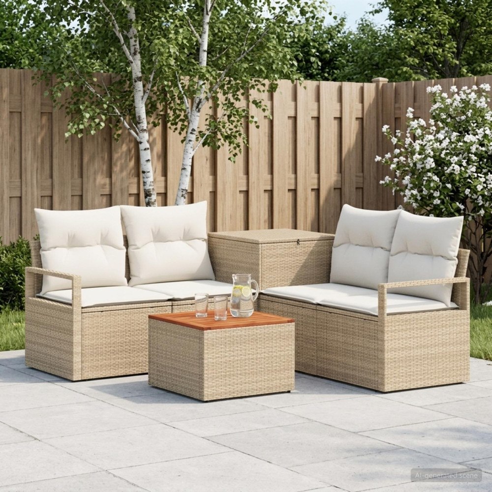 vidaXL Soffset 6 st Beige och krämvit Poly Rattan och stål