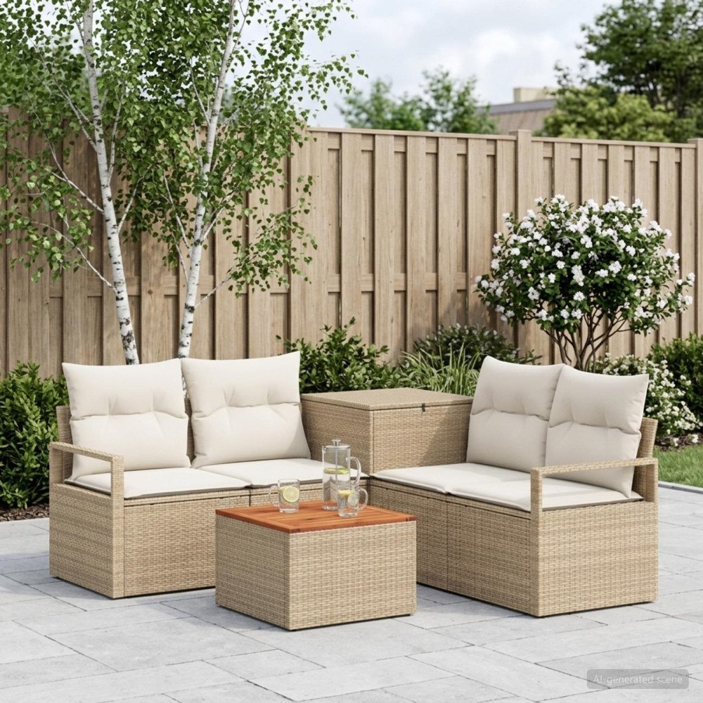 vidaXL Soffset 6 st Beige och krämvit Poly Rattan och stål
