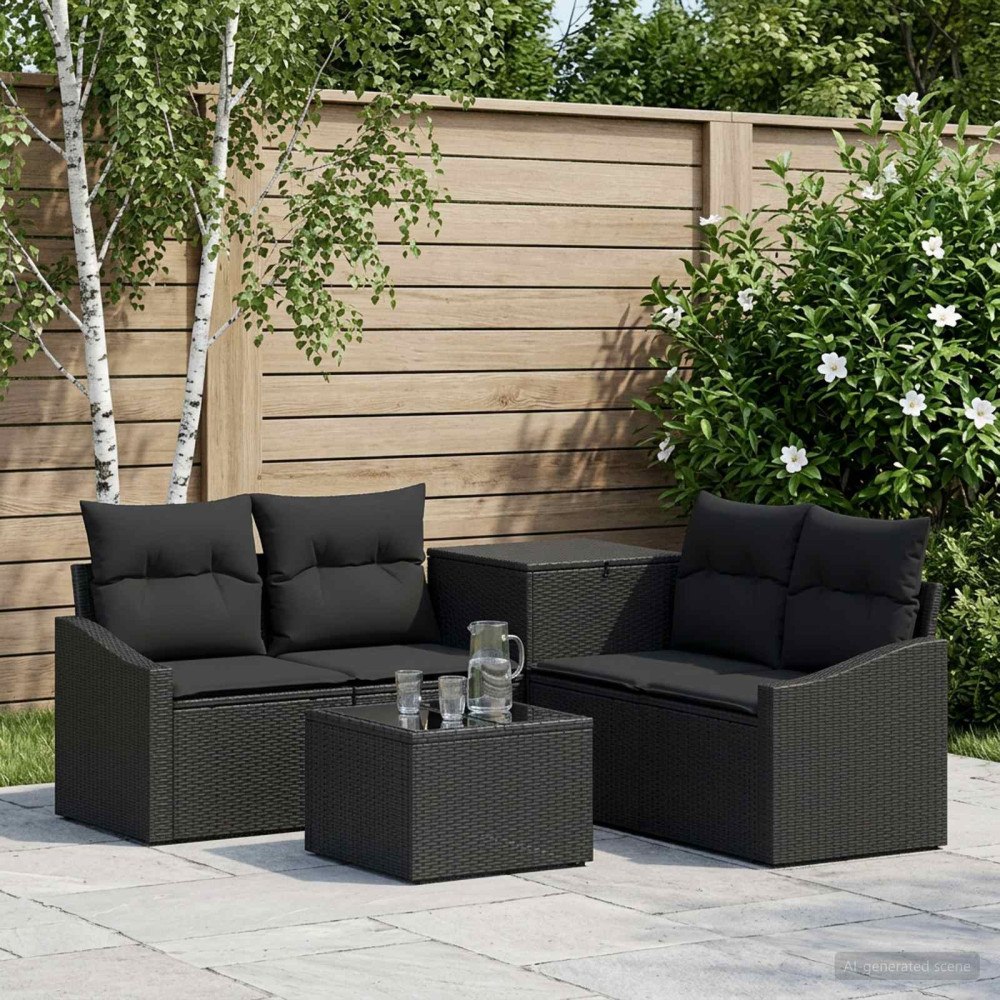 vidaXL Soffset 6 st Svart Poly Rattan och stål
