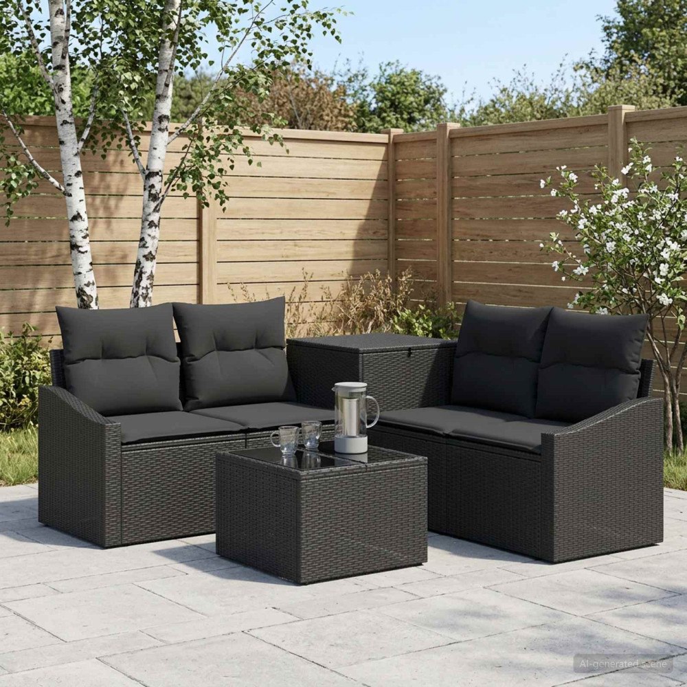 vidaXL Soffset 6 st Svart Poly Rattan och stål