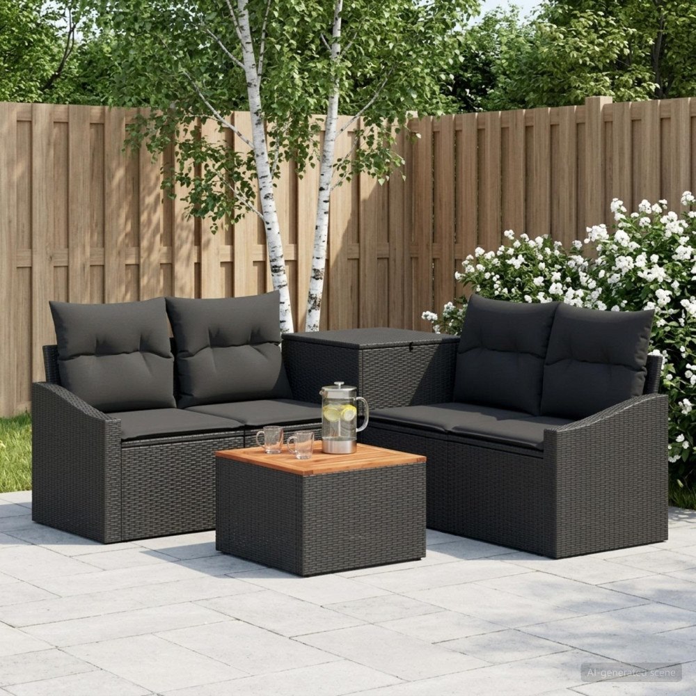 vidaXL Soffset 6 st Svart Poly Rattan och stål