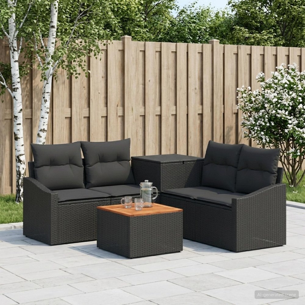 vidaXL Soffset 6 st Svart Poly Rattan och stål