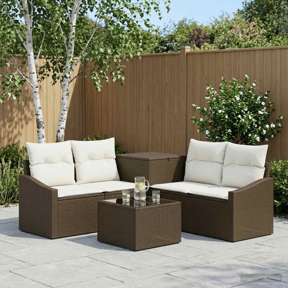 vidaXL Soffset 6 st Brun och krämvit Poly Rattan och stål