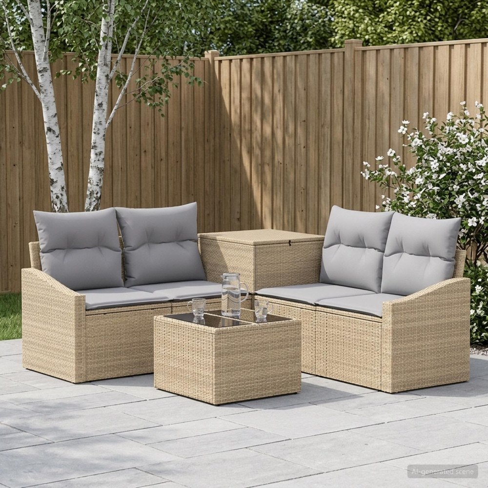 vidaXL Soffset 6 st Beige och Ljusgrå Poly Rattan och stål