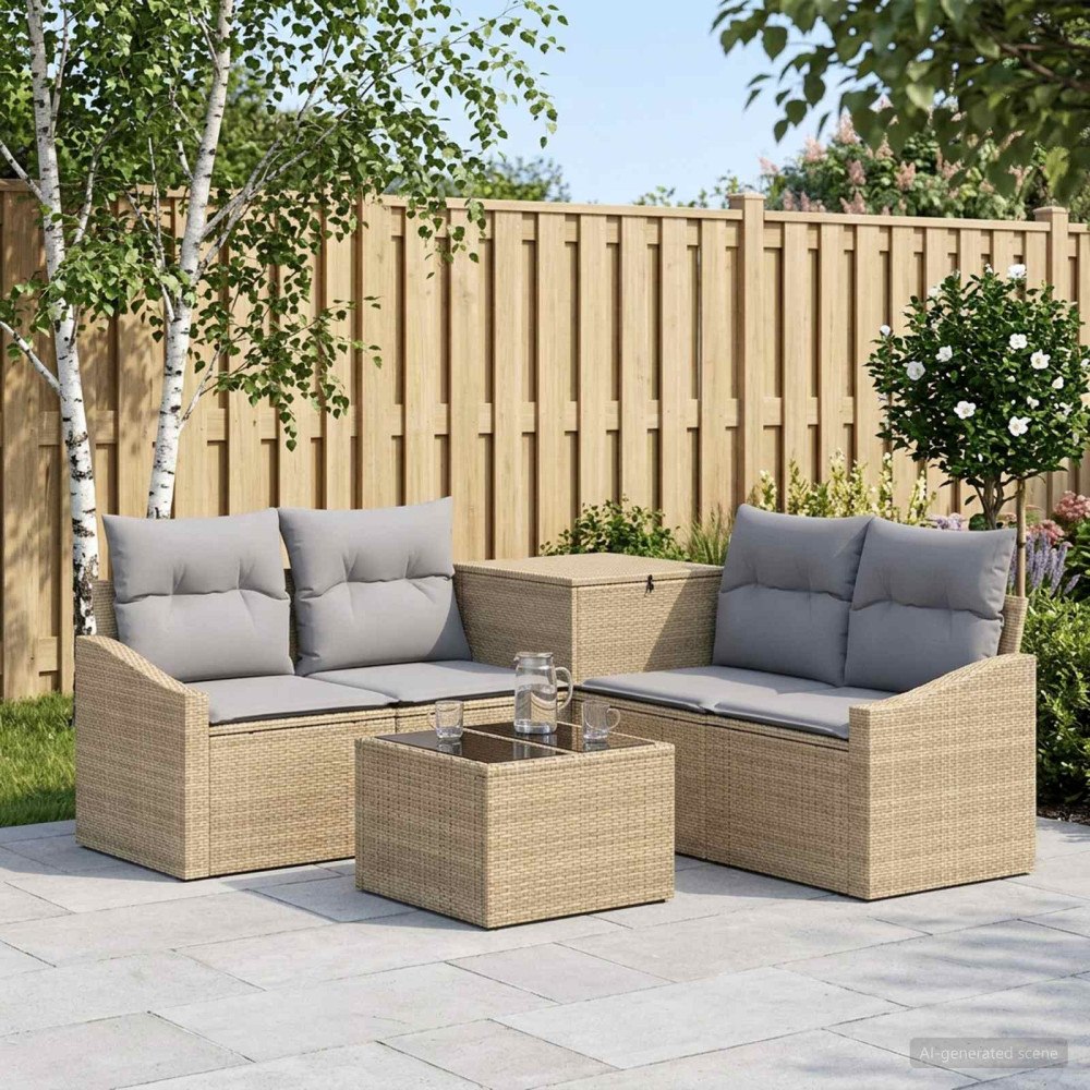vidaXL Soffset 6 st Beige och Ljusgrå Poly Rattan och stål