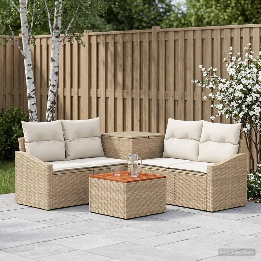 vidaXL Soffset 6 st Beige och krämvit Poly Rattan och stål
