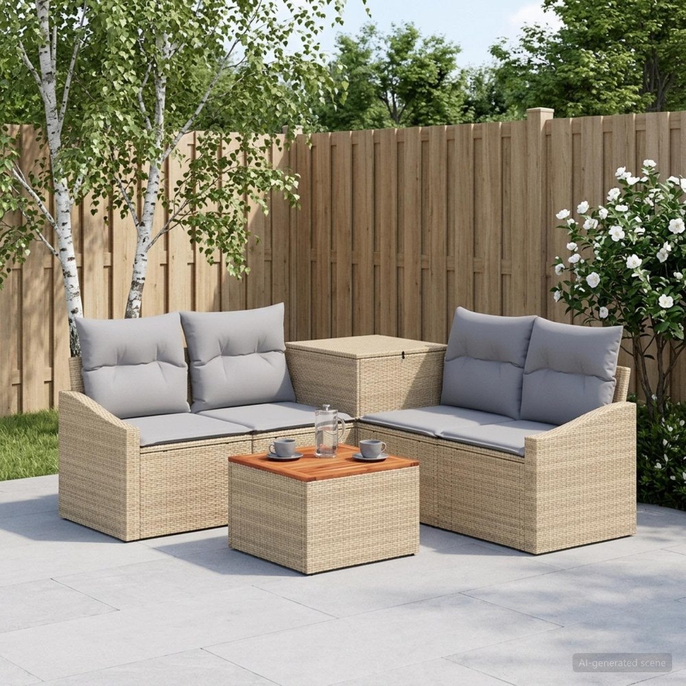 vidaXL Soffset 6 st Beige och Ljusgrå Poly Rattan och stål
