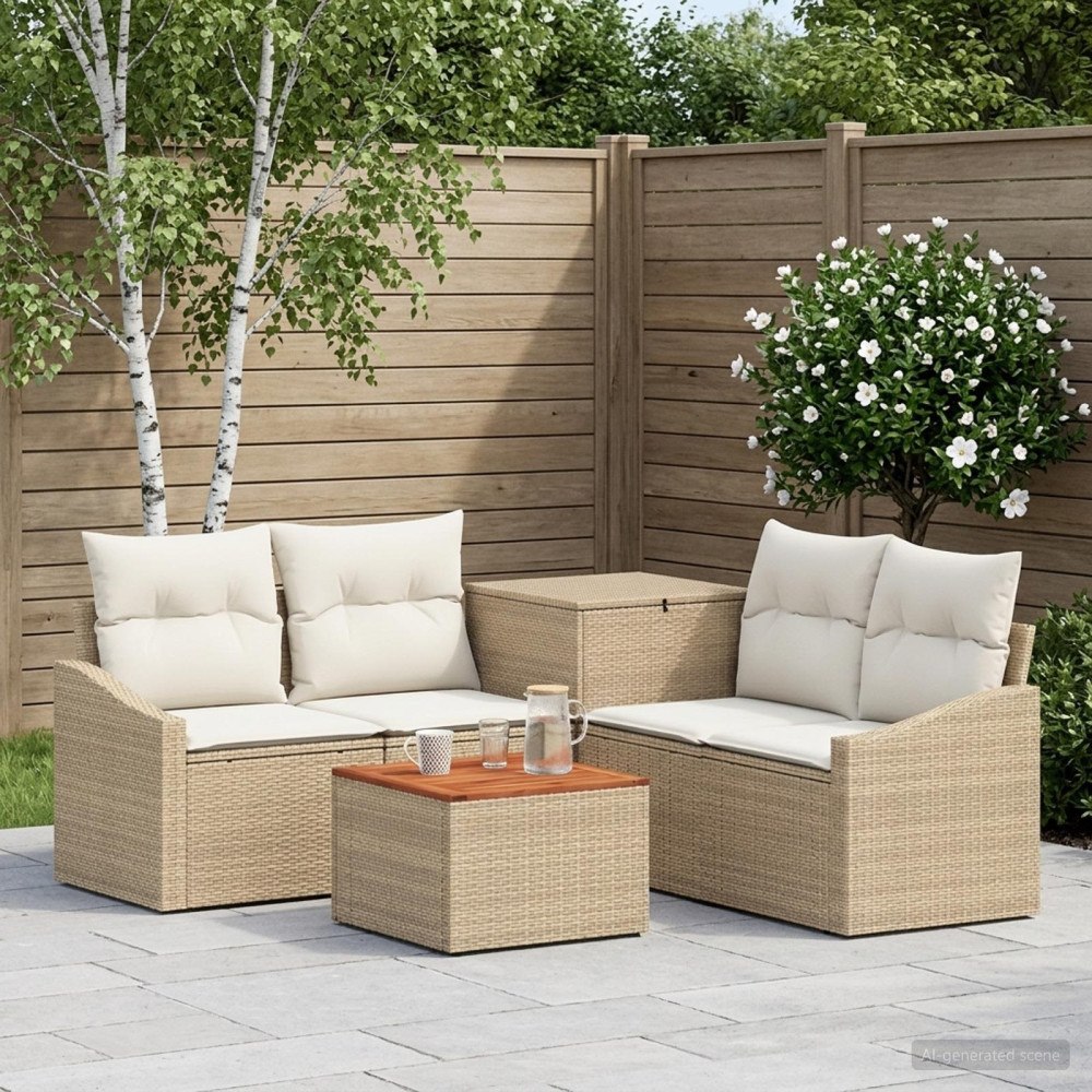vidaXL Soffset 6 st Beige och krämvit Poly Rattan och stål