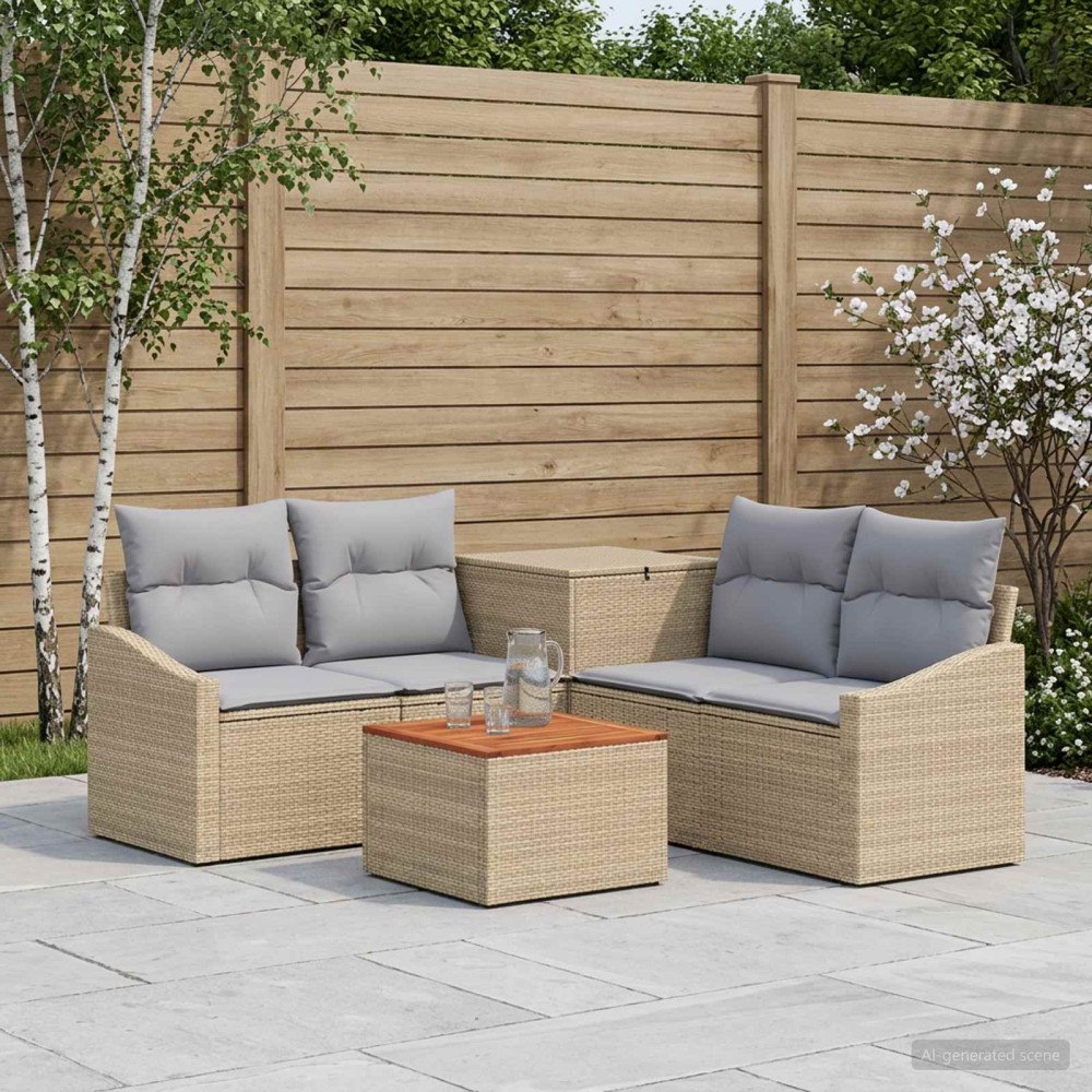 vidaXL Soffset 6 st Beige och Ljusgrå Poly Rattan och stål