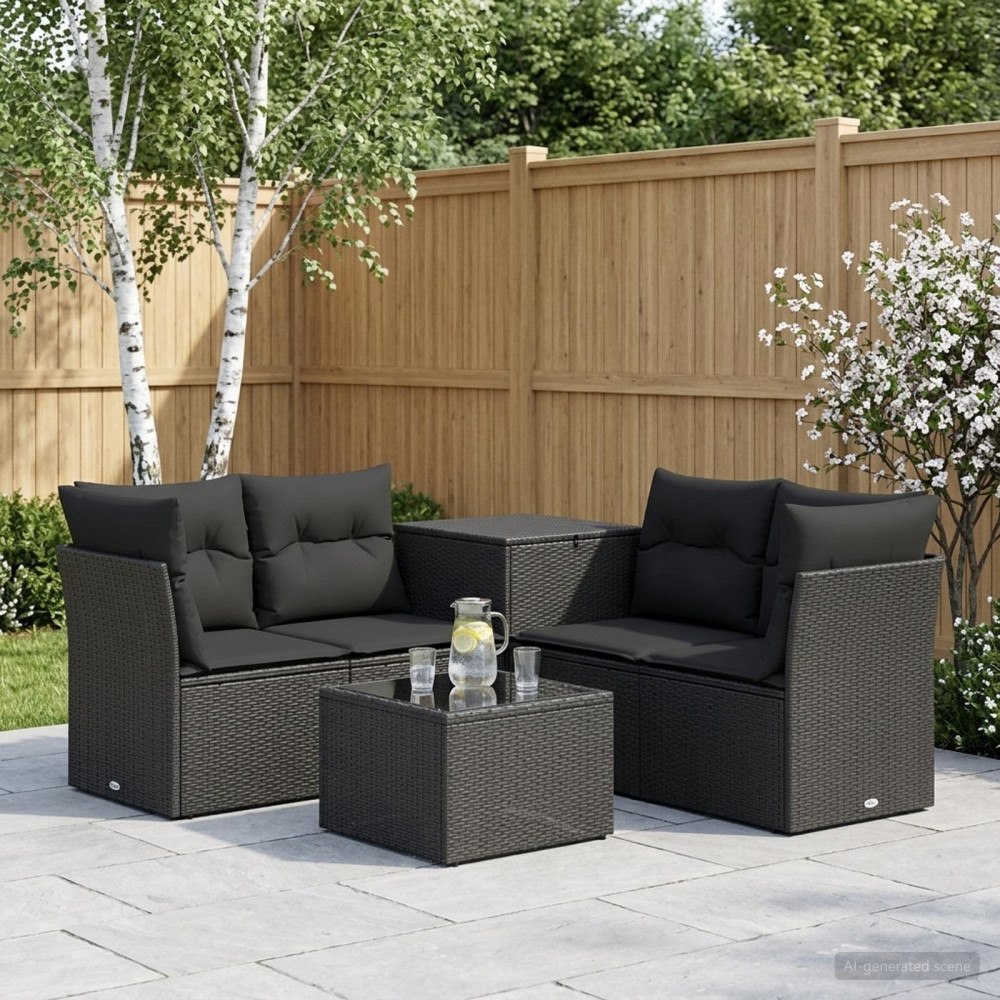 vidaXL Soffset 6 st Svart Poly Rattan och stål