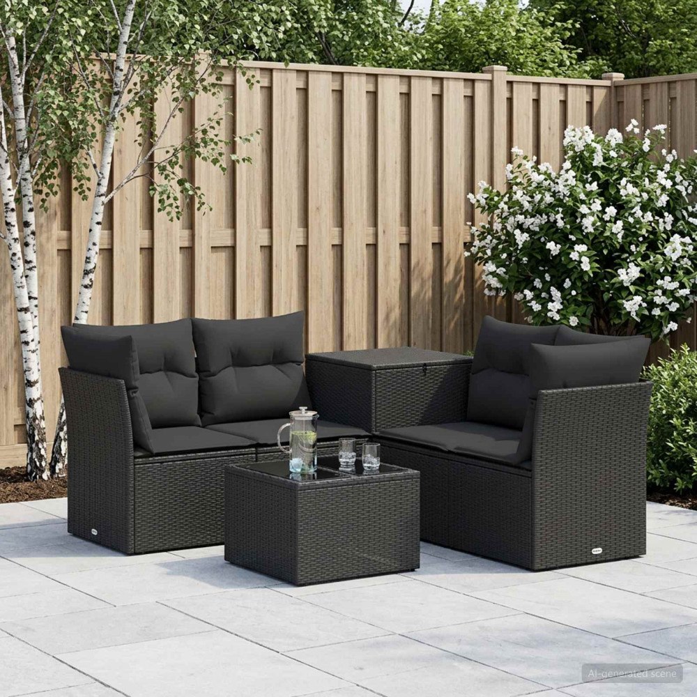 vidaXL Soffset 6 st Svart Poly Rattan och stål