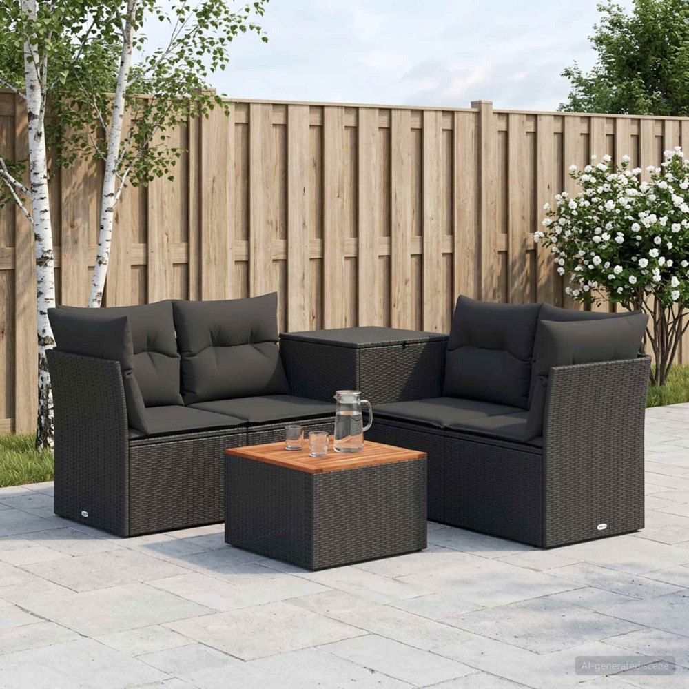 vidaXL Soffset 6 st Svart Poly Rattan och stål