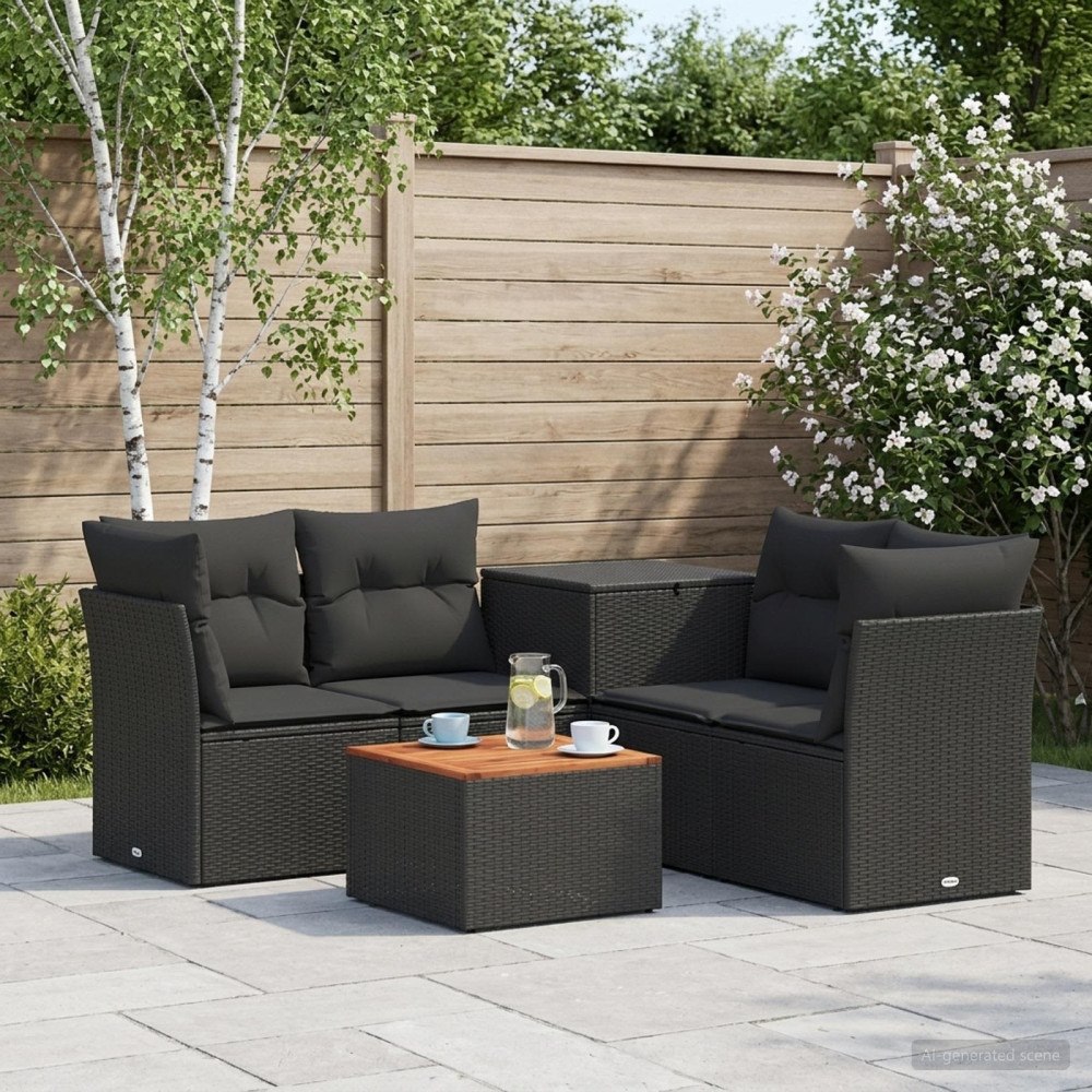 vidaXL Soffset 6 st Svart Poly Rattan och stål