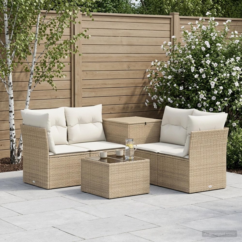 vidaXL Soffset 6 st Beige och krämvit Poly Rattan och stål