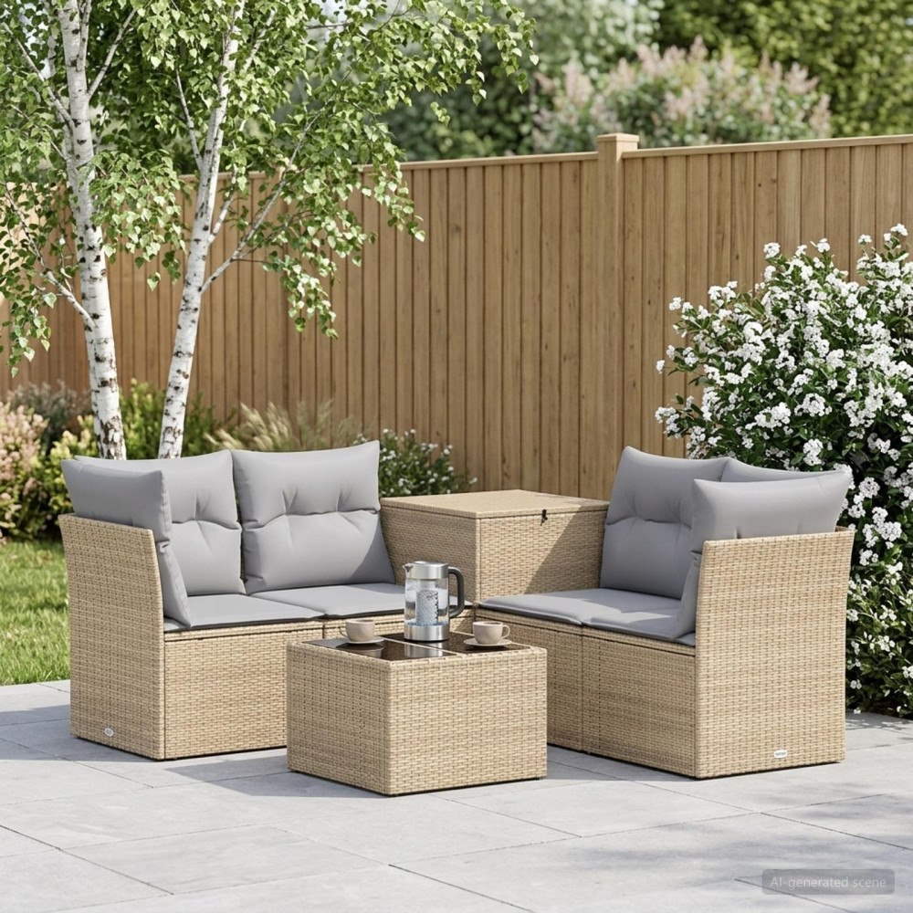 vidaXL Soffset 6 st Beige och Ljusgrå Poly Rattan och stål