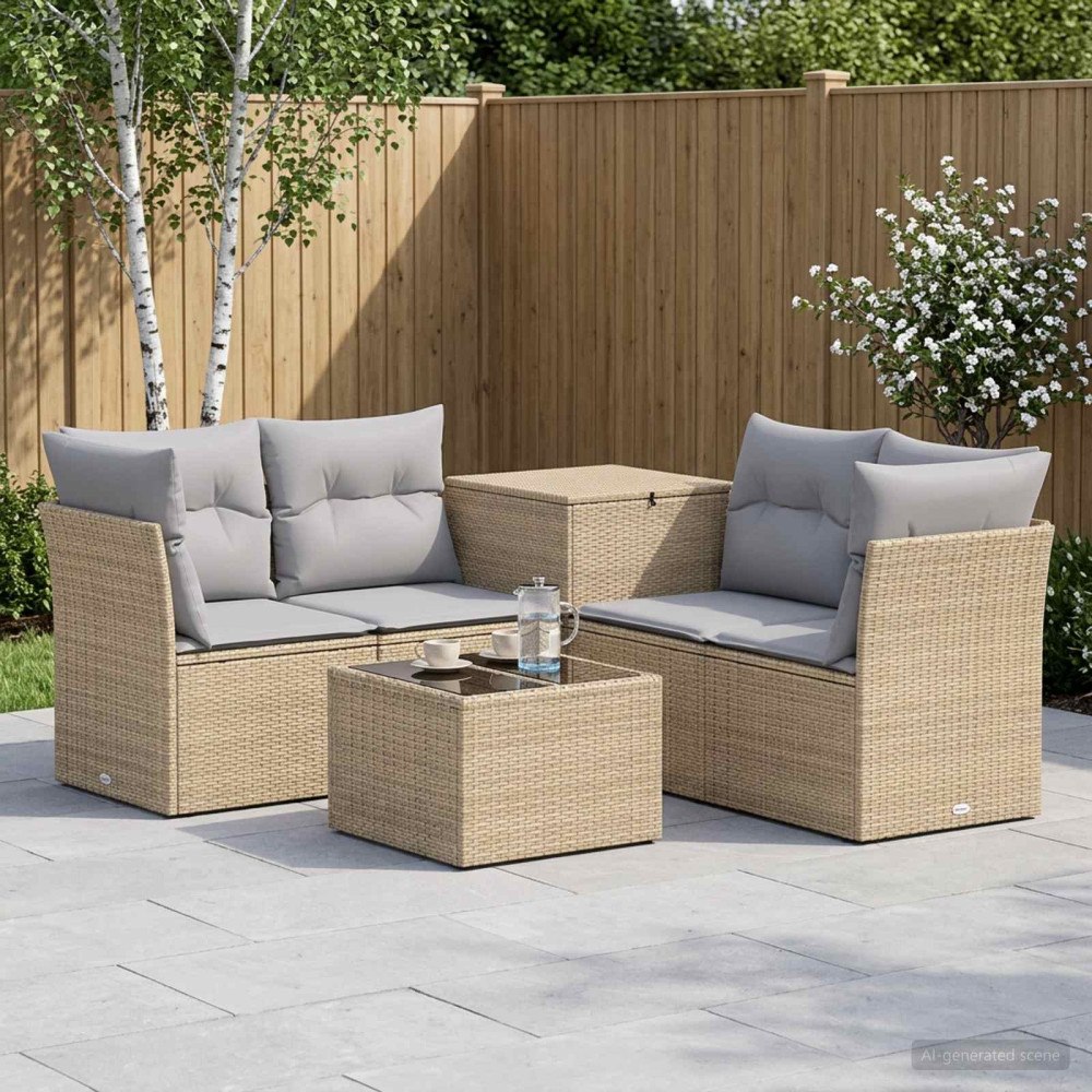vidaXL Soffset 6 st Beige och Ljusgrå Poly Rattan och stål