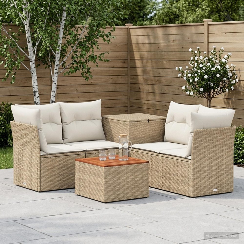 vidaXL Soffset 6 st Beige och krämvit Poly Rattan och stål