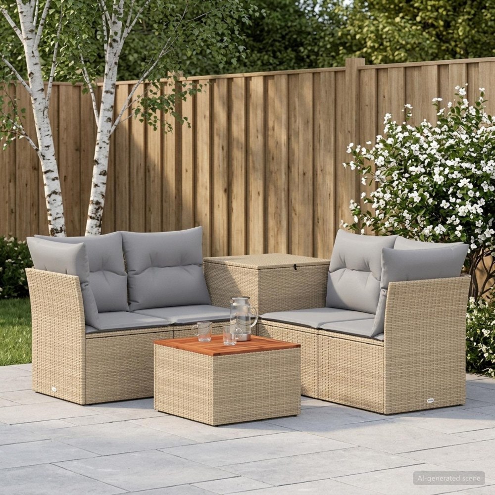 vidaXL Soffset 6 st Beige och Ljusgrå Poly Rattan och stål