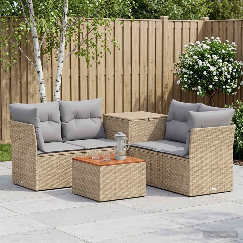 vidaXL Soffset 6 st Beige och Ljusgrå Poly Rattan och stål