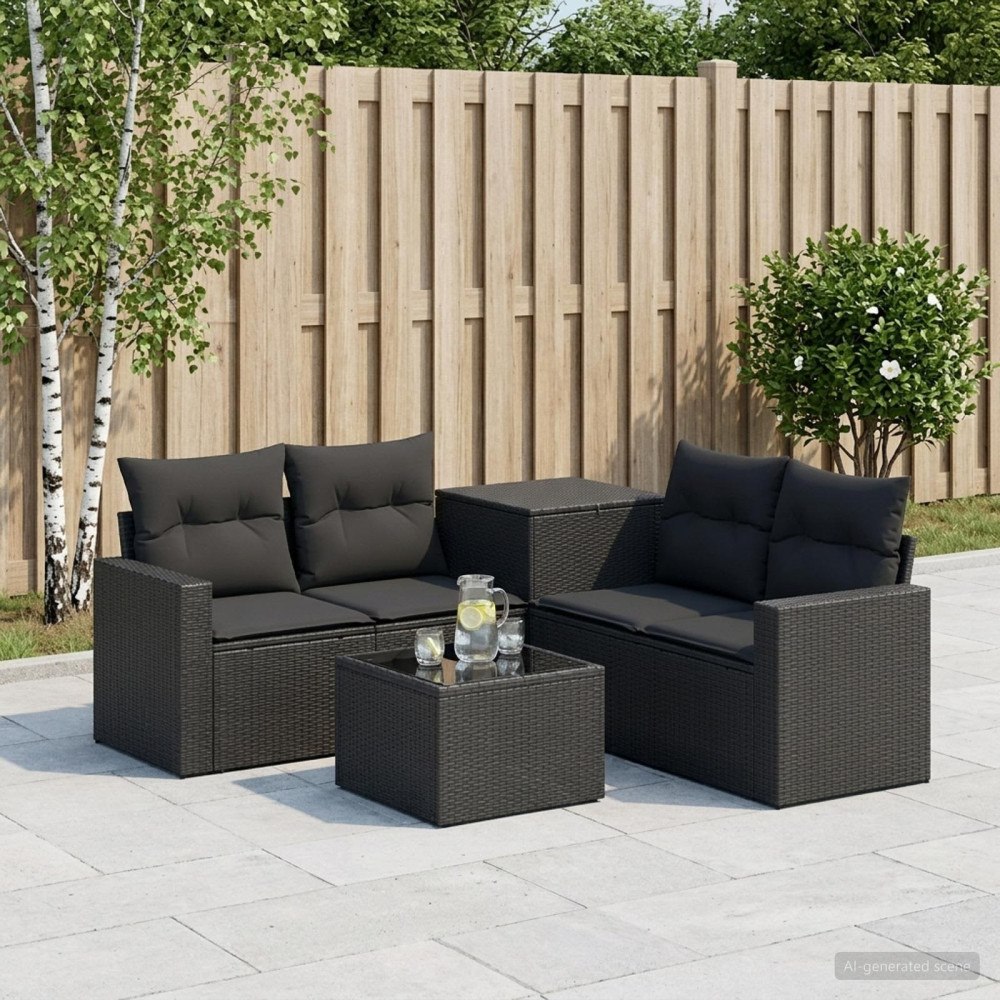 vidaXL Soffset 6 st Svart Poly Rattan och stål