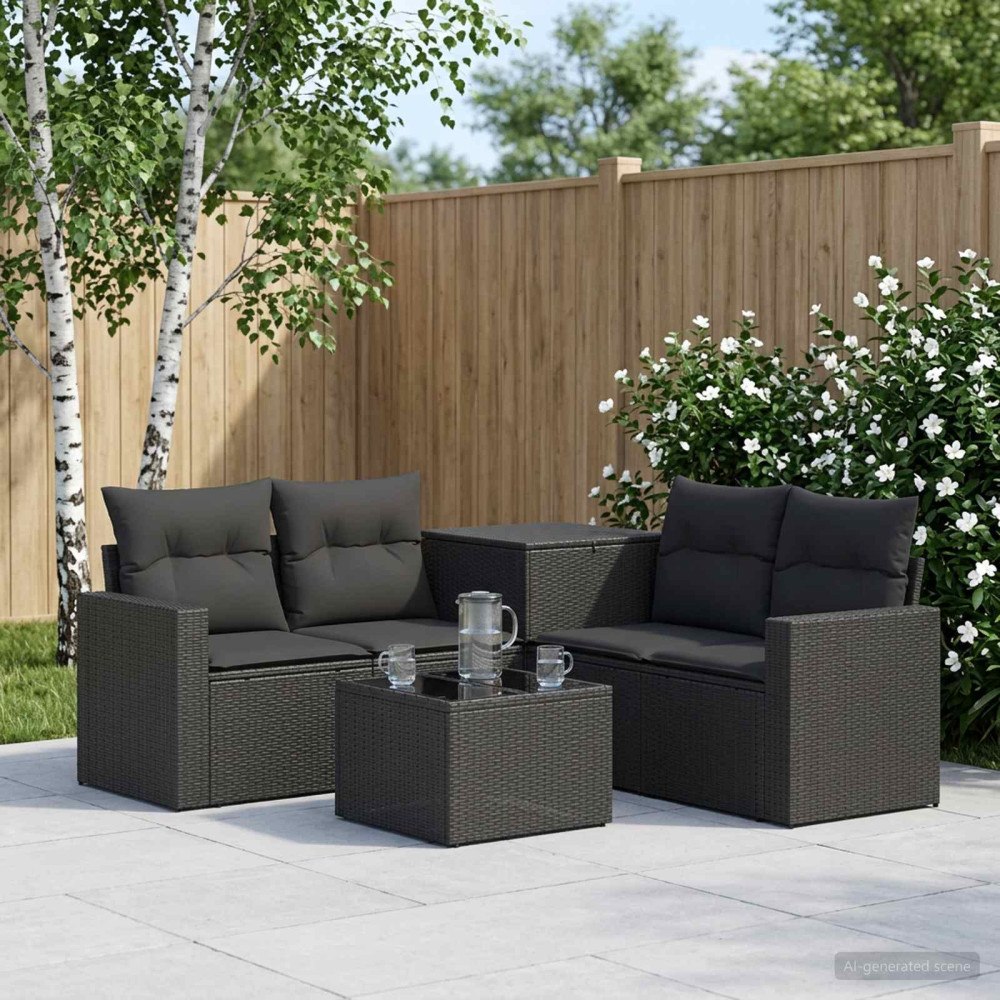 vidaXL Soffset 6 st Svart Poly Rattan och stål