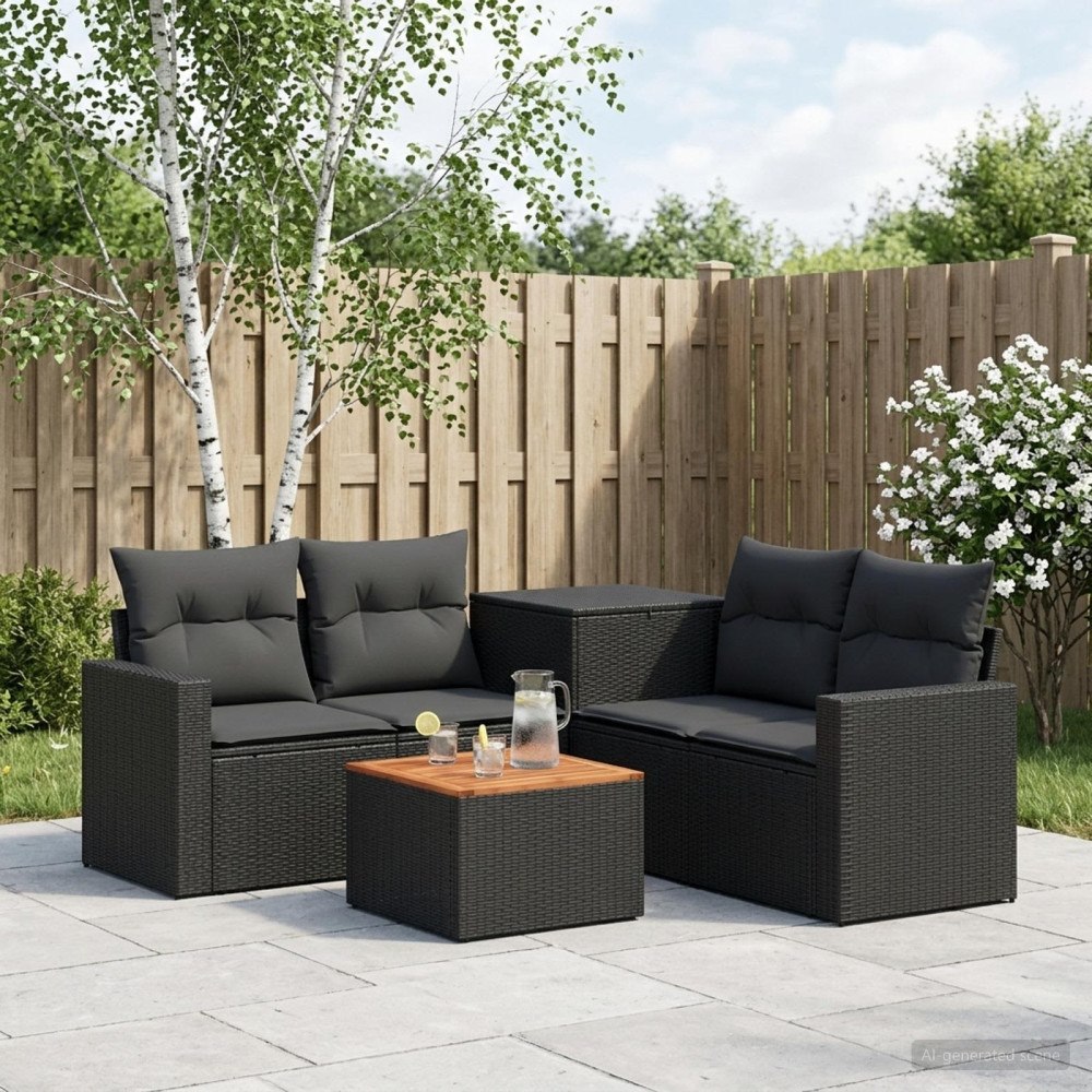 vidaXL Soffset 6 st Svart Poly Rattan och stål