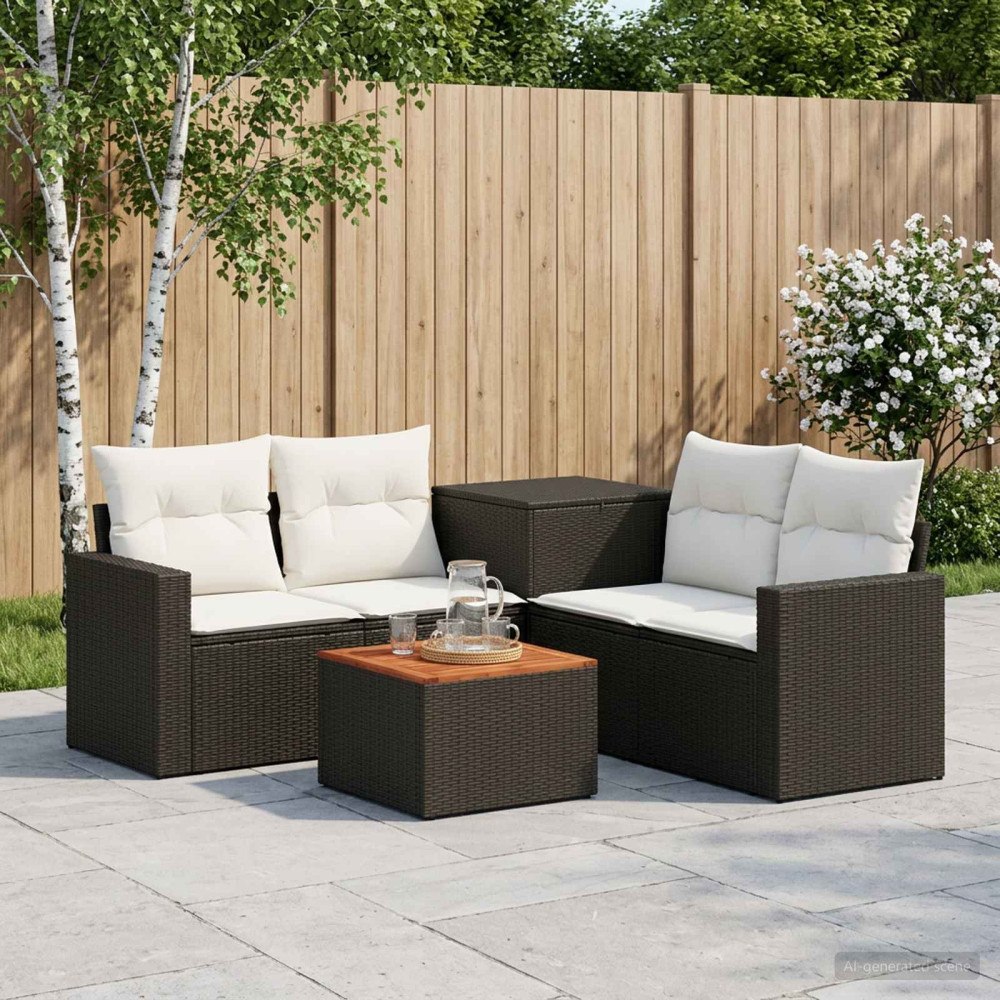 vidaXL Soffset 6 st Svart och krämvit Poly Rattan och stål
