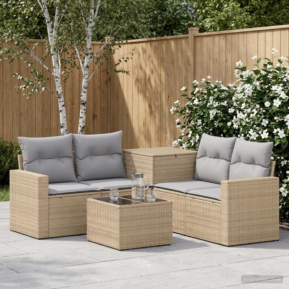 vidaXL Soffset 6 st Beige och Ljusgrå Poly Rattan och stål