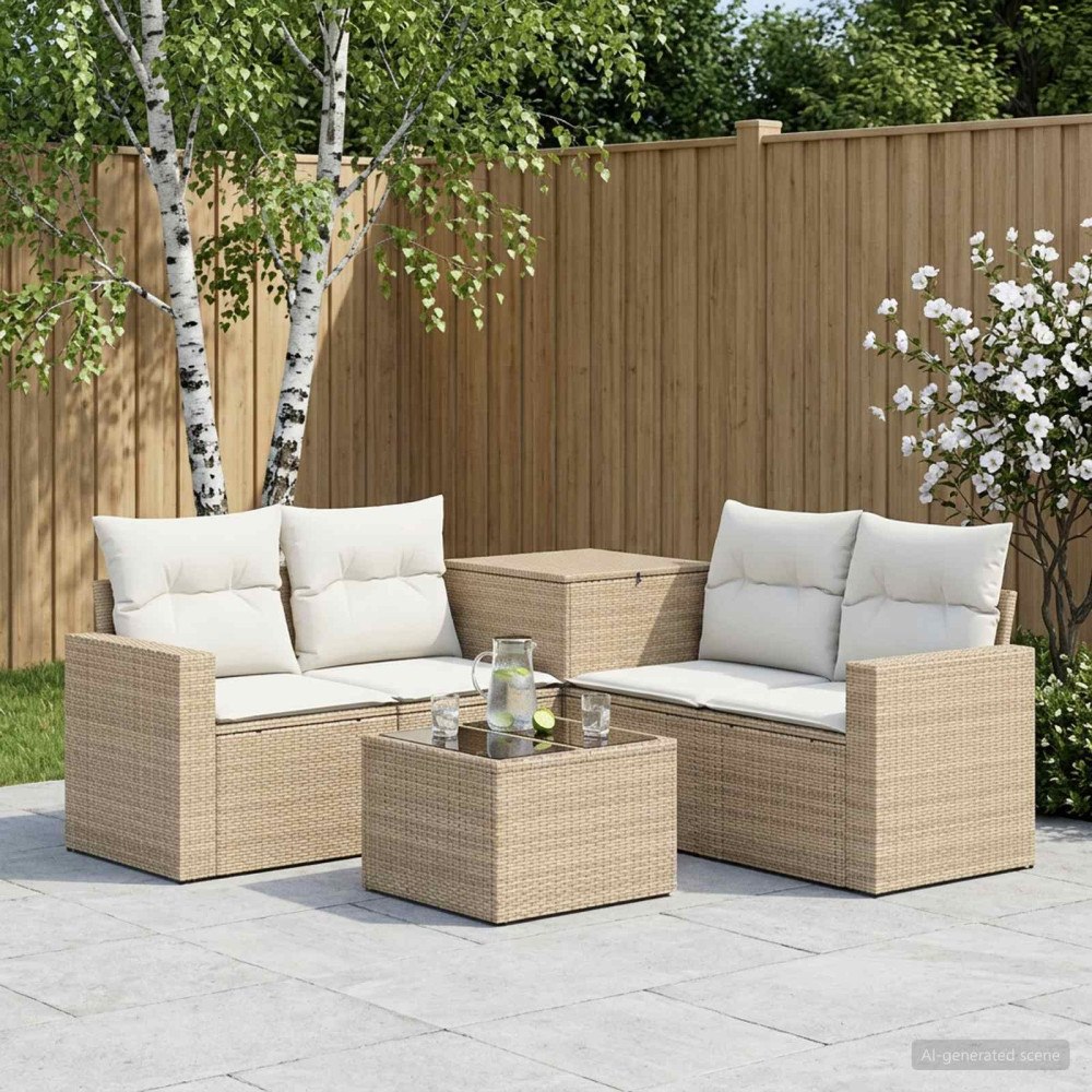 vidaXL Soffset 6 st Beige och krämvit Poly Rattan och stål