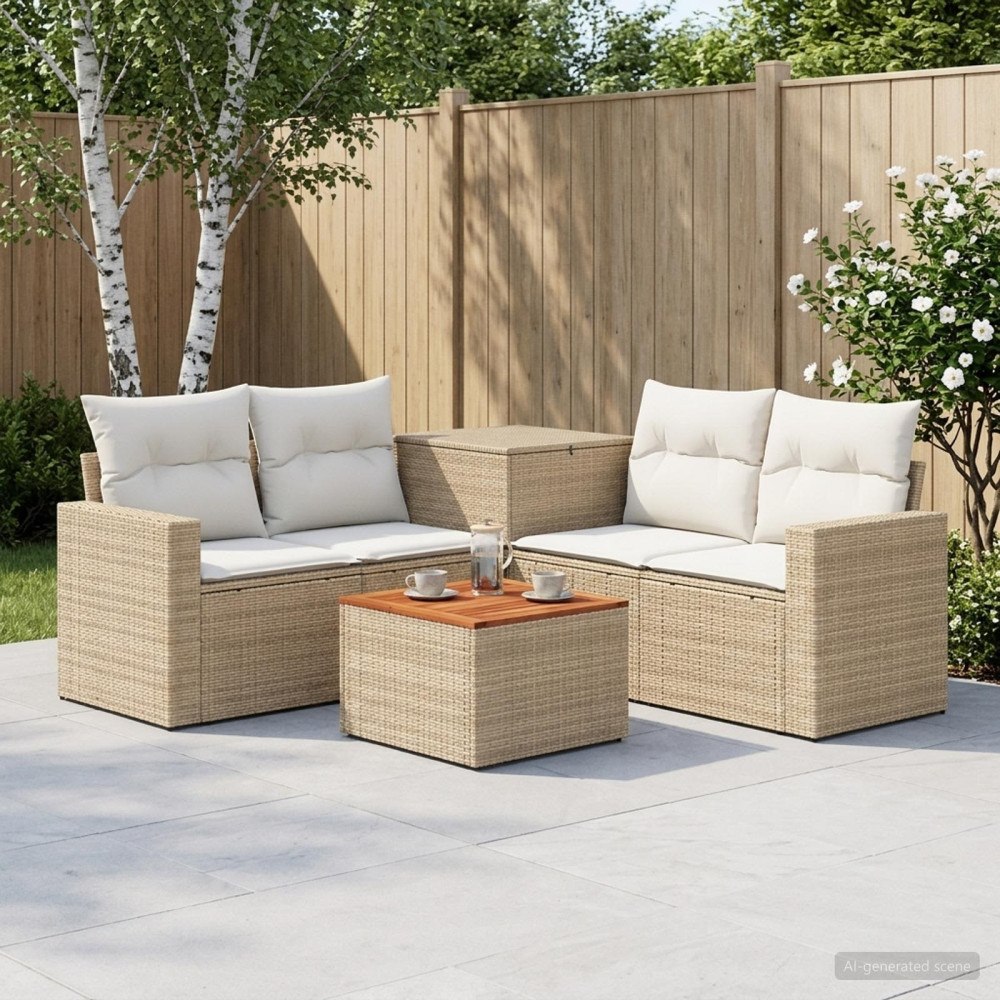 vidaXL Soffset 6 st Beige och krämvit Poly Rattan och stål