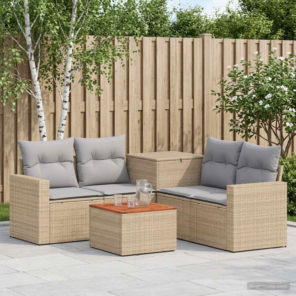 vidaXL Soffset 6 st Beige och Ljusgrå Poly Rattan och stål