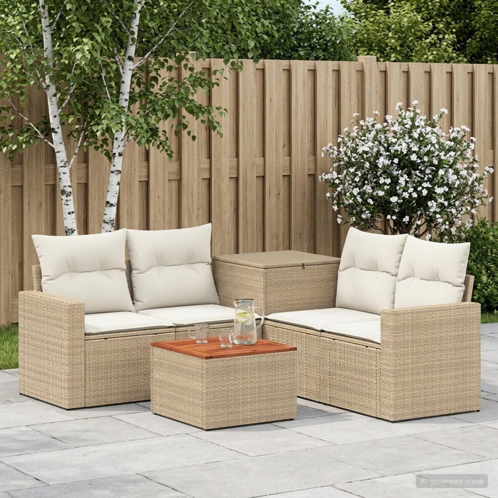 vidaXL Soffset 6 st Beige och krämvit Poly Rattan och stål