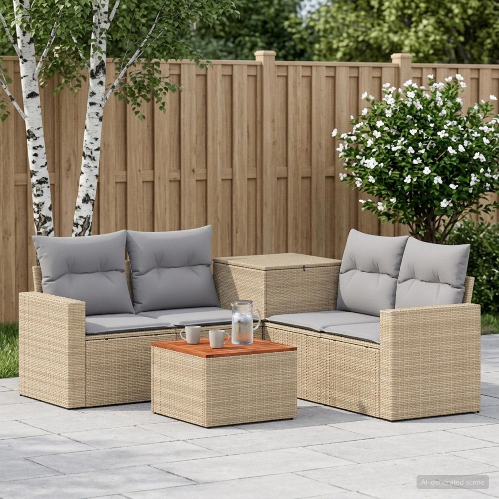 vidaXL Soffset 6 st Beige och Ljusgrå Poly Rattan och stål