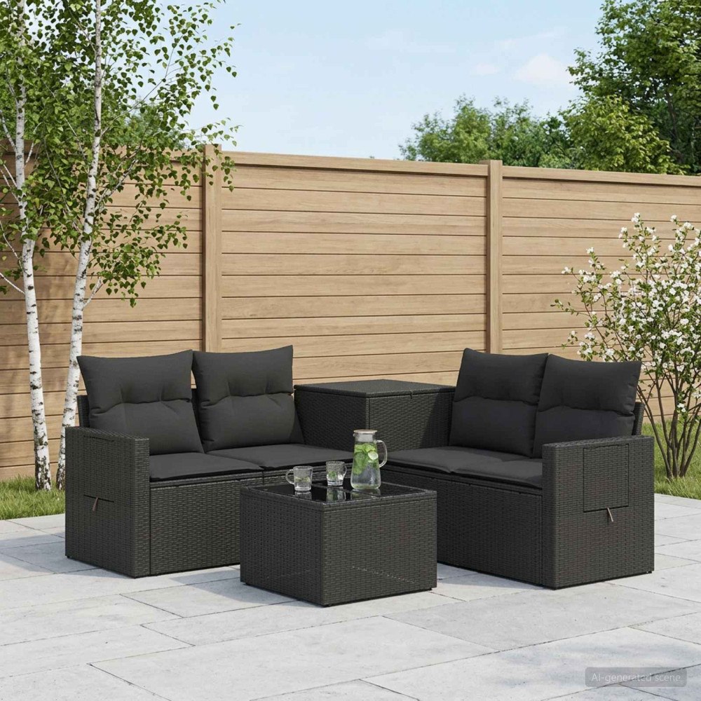 vidaXL Soffset 6 st Svart Poly Rattan och stål
