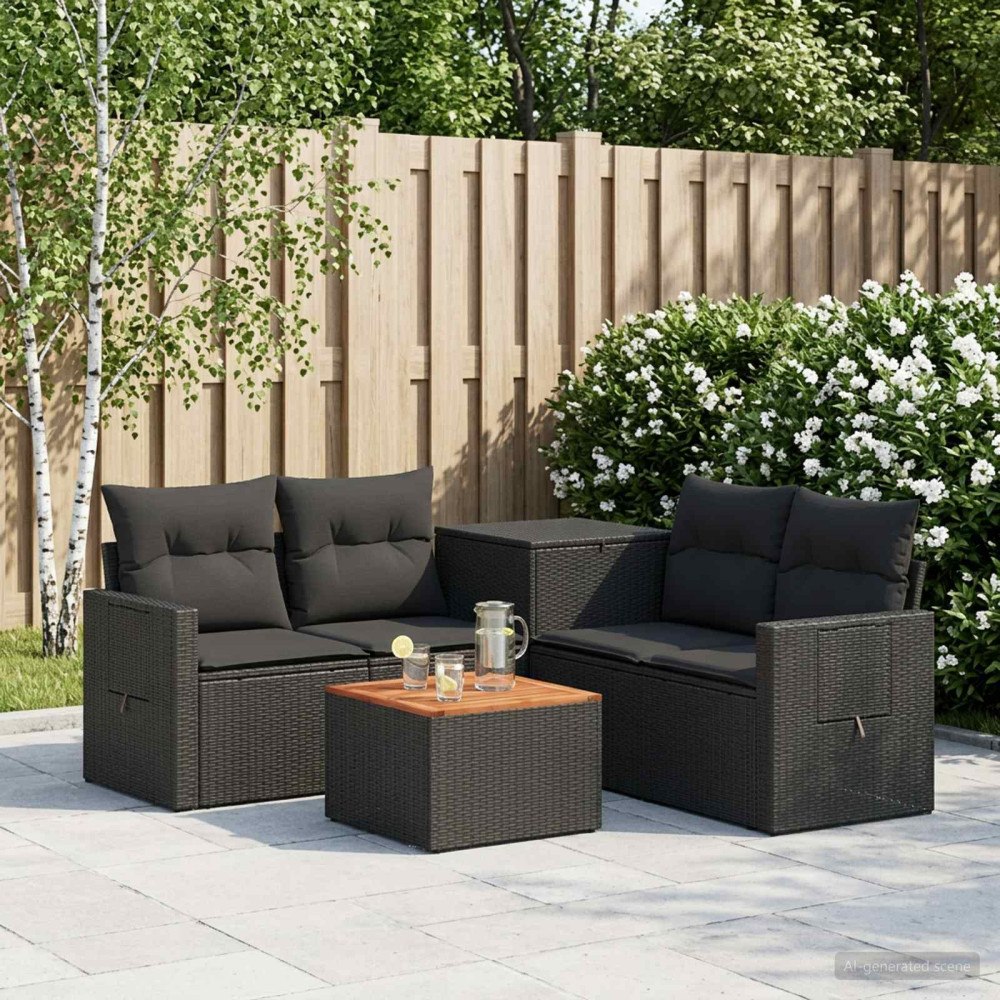 vidaXL Soffset 6 st Svart Poly Rattan och stål