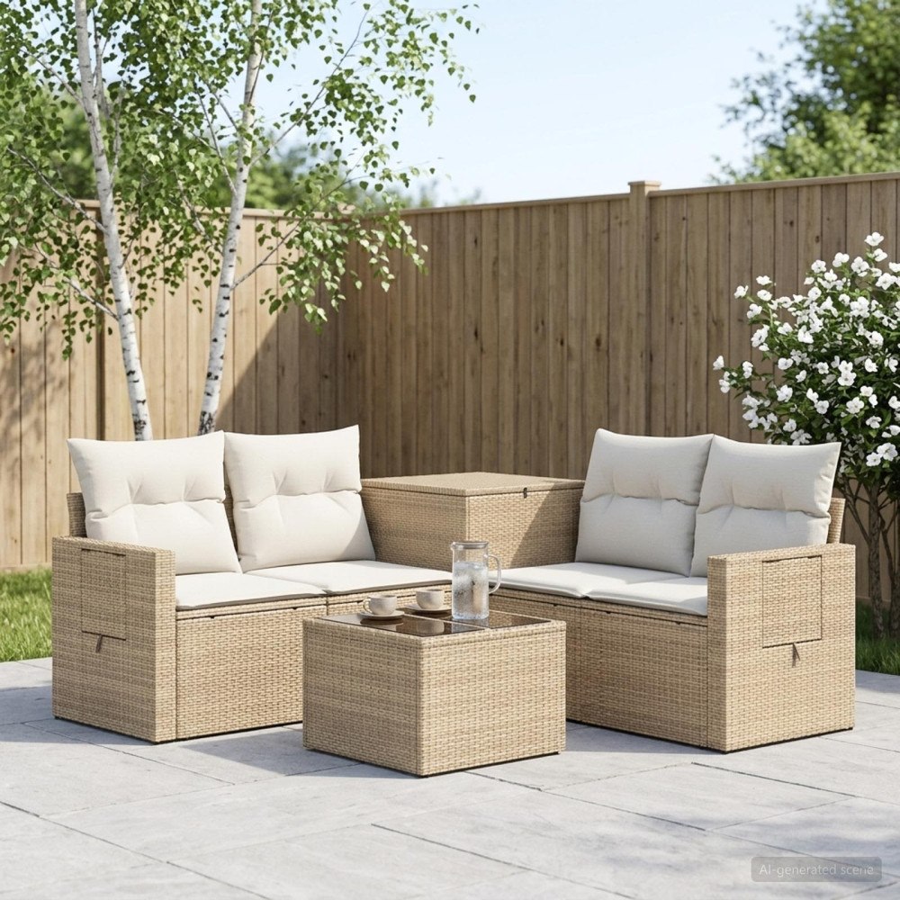 vidaXL Soffset 6 st Beige och krämvit Poly Rattan och stål