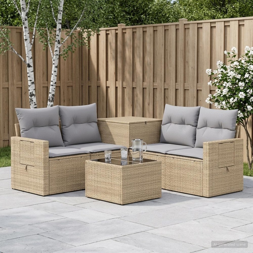 vidaXL Soffset 6 st Beige och Ljusgrå Poly Rattan och stål