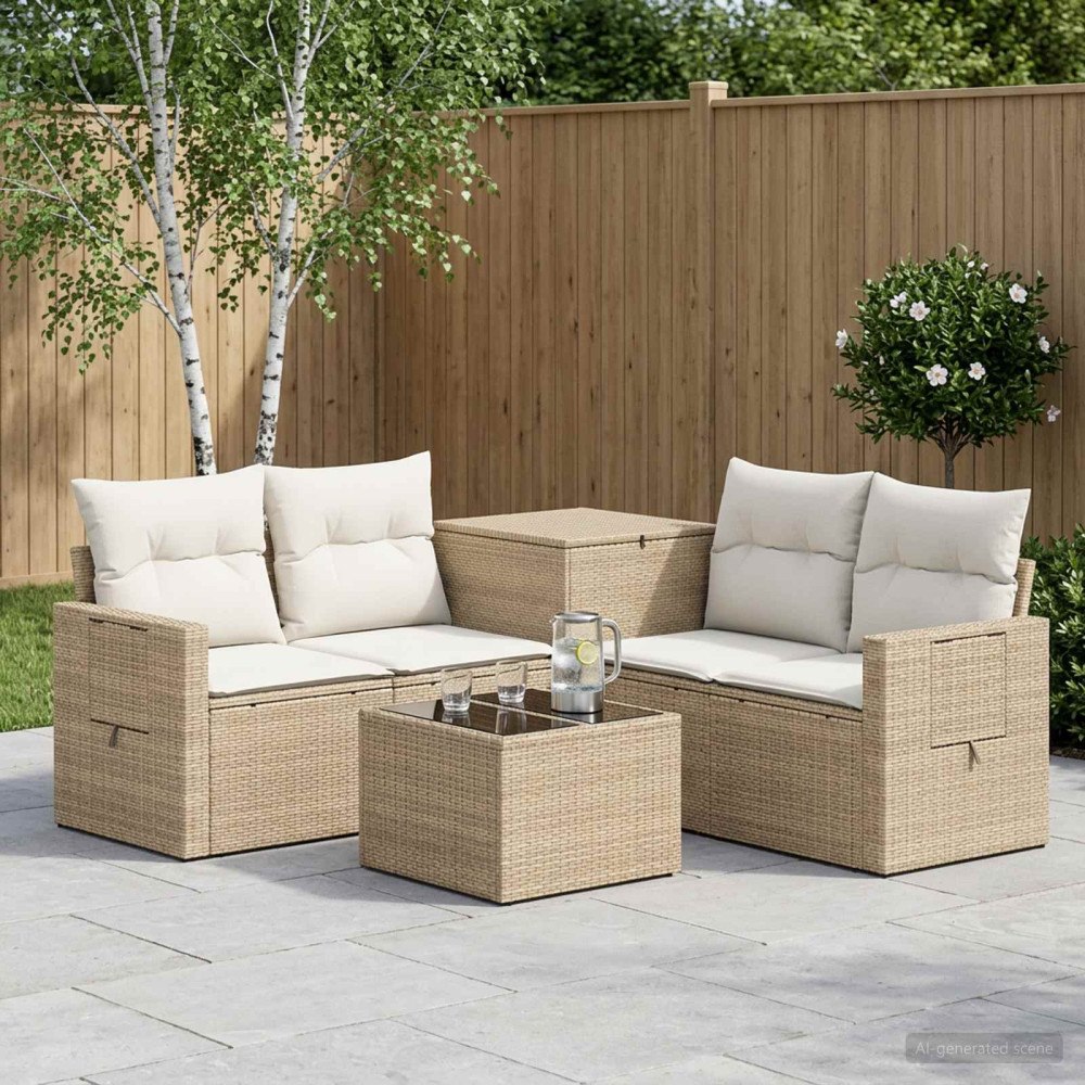 vidaXL Soffset 6 st Beige och krämvit Poly Rattan och stål