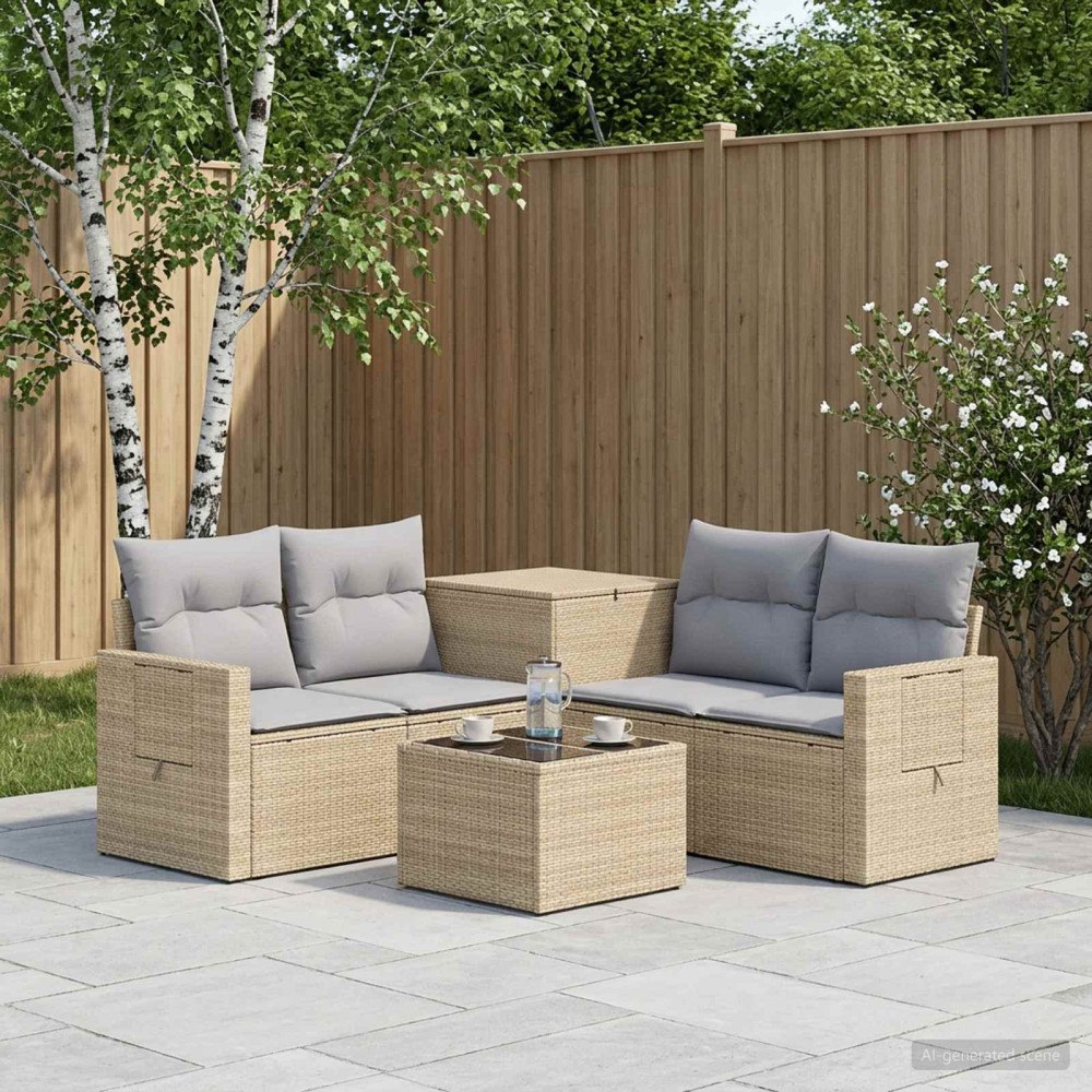 vidaXL Soffset 6 st Beige och Ljusgrå Poly Rattan och stål