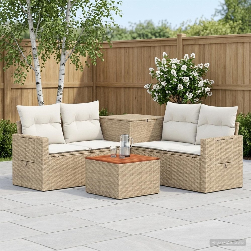 vidaXL Soffset 6 st Beige och krämvit Poly Rattan och stål