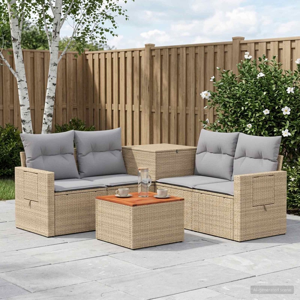vidaXL Soffset 6 st Beige och Ljusgrå Poly Rattan och stål