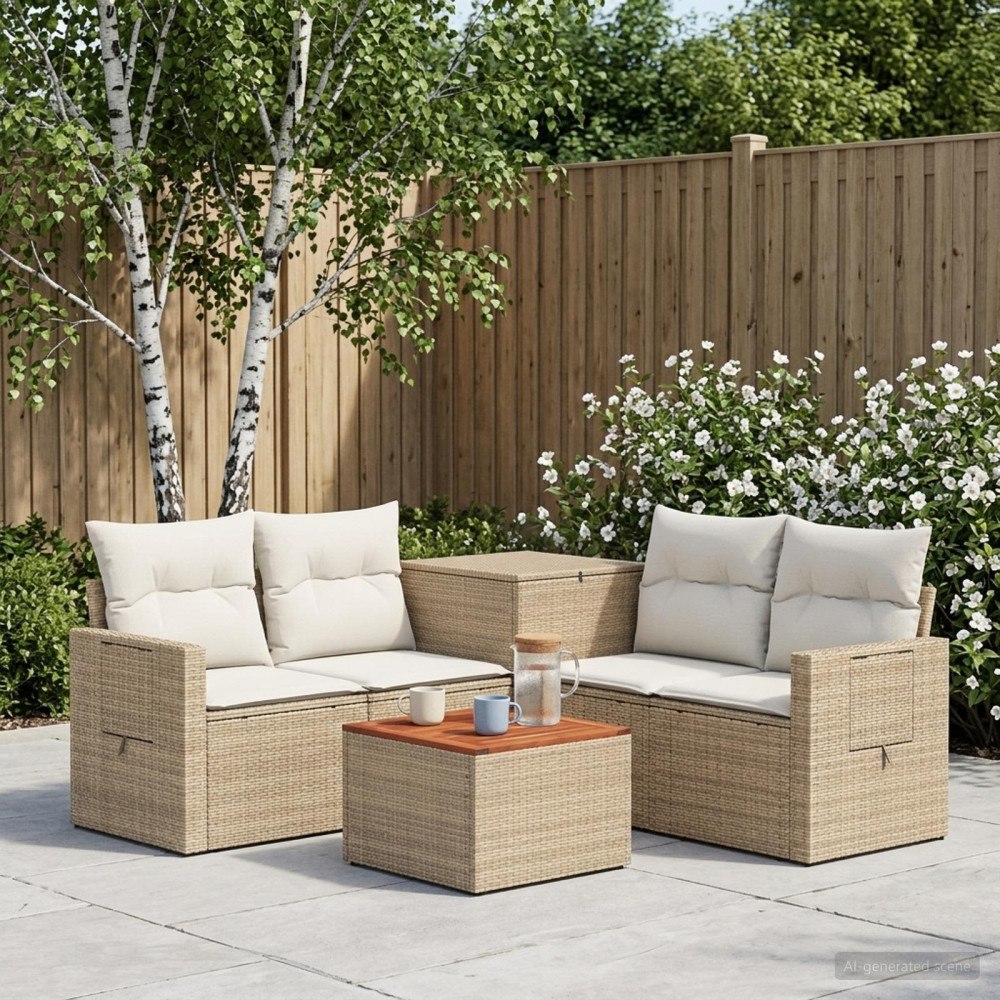 vidaXL Soffset 6 st Beige och krämvit Poly Rattan och stål