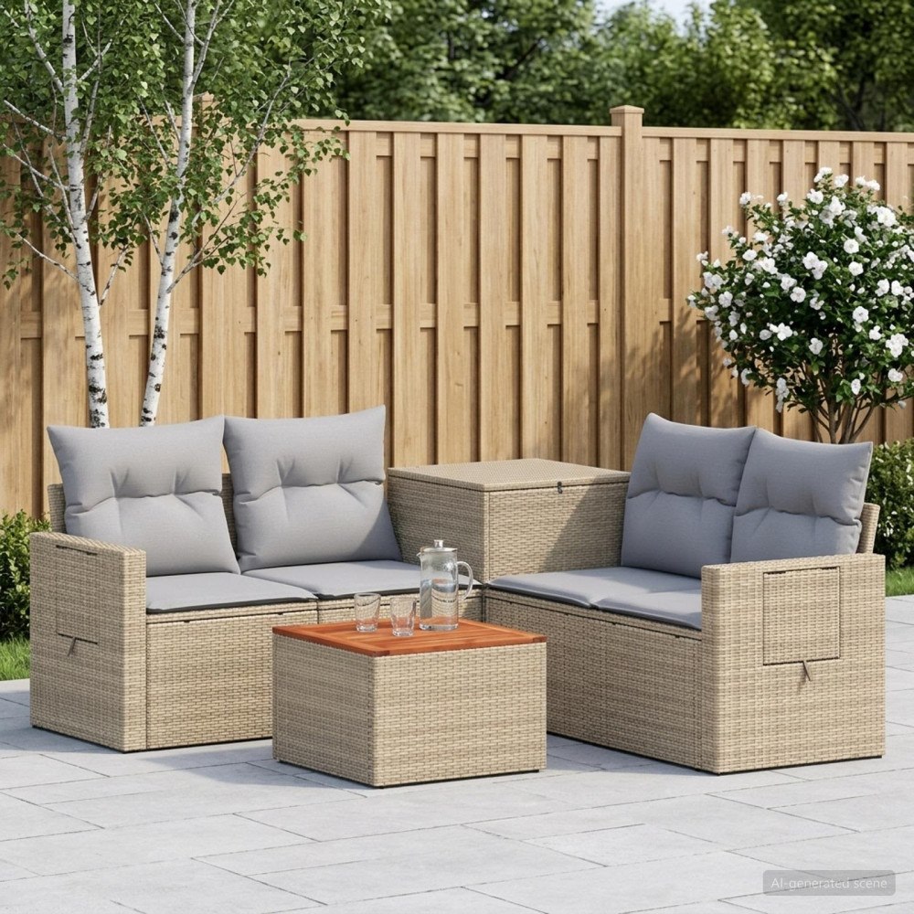 vidaXL Soffset 6 st Beige och Ljusgrå Poly Rattan och stål