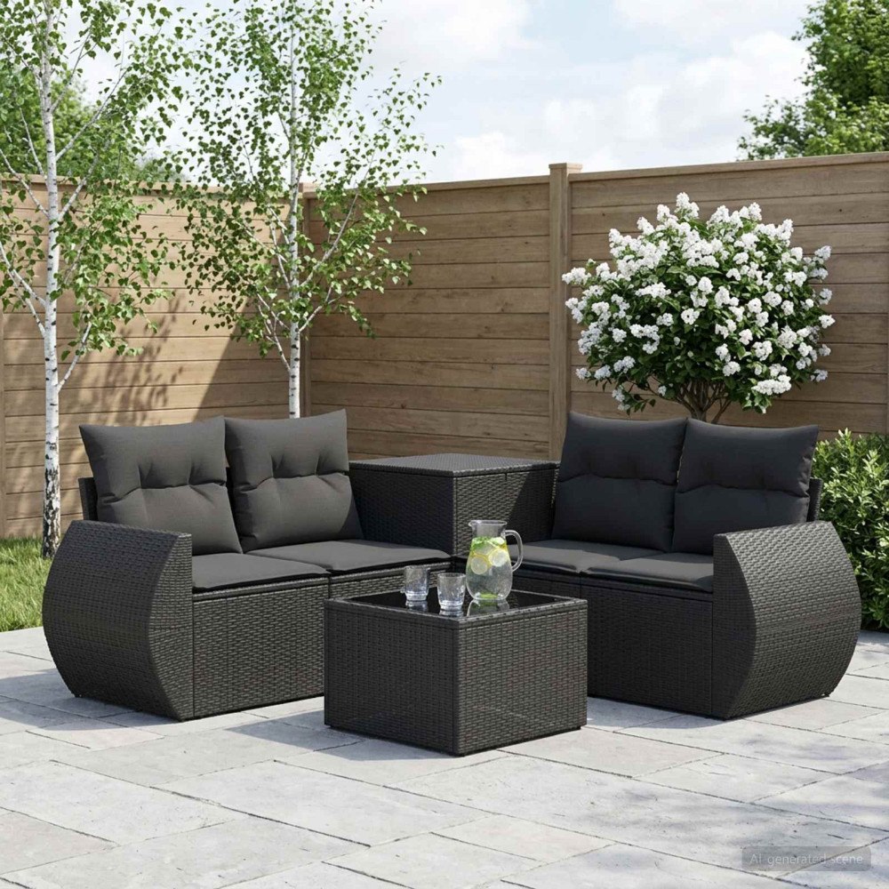 vidaXL Soffset 6 st Svart Poly Rattan och stål